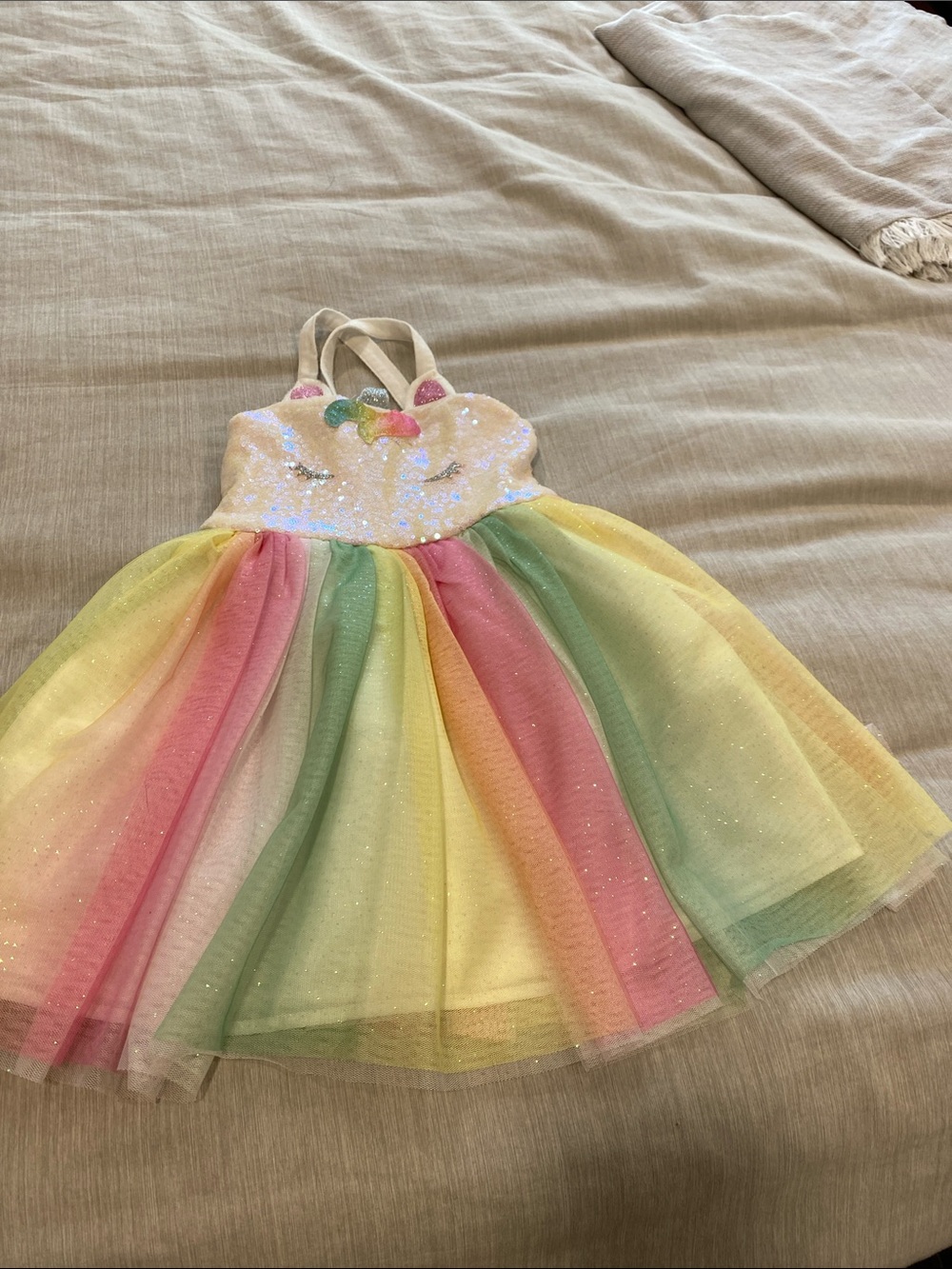 Sparkle Pastel Rainbow Unicorn Costume Dress for Kids - White and Pastel